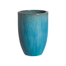Round Blue Ceramic Tall Planter Pg