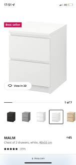 3 x malm ikea bedside tables in