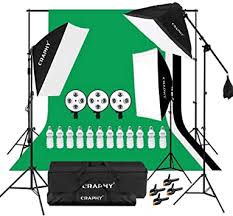 Amazon Com Craphy Photography Softbox Lighting Kit 12x45w Studio Continuous Light With 6 5ftx 10ft Background Support System Stand 3x Backdrops Green White Black For Portrait Product And Video Shooting Camera