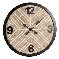 64 Cm Brown Black Wood Metal Hanging Clock