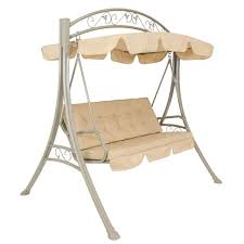 Sunnydaze 3 Person Steel Patio Swing With Canopy And Cushions Beige