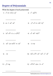 Degree Of A Polynomial Worksheets