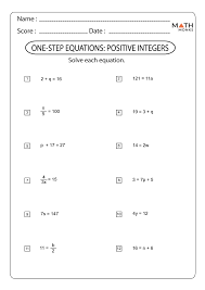 One Step Equations Worksheets Math Monks