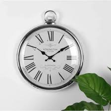 Large Silver Pocket Watch Wall Clock