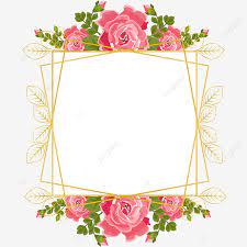 rose flower frame with golden lines
