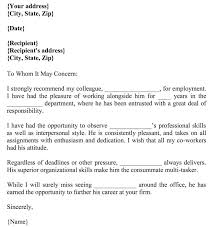 of recommendation letter for coworker