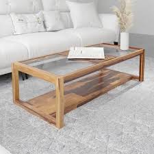 Wooden Novo Rectangular Glass Coffee Table