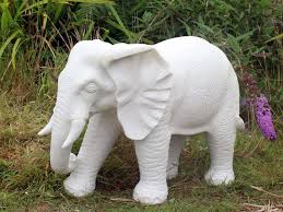 40cm standing elephant white garden