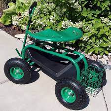 Green Steel Rolling Garden Cart