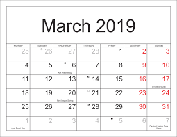 March 2019 Calendar Moon Phases