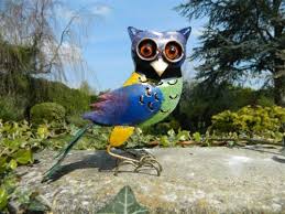 Metal Owl Garden Ornament Standing Bird