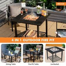Black Outdoor Fire Pit Dining Table