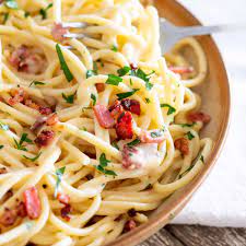 creamy bacon pasta sprinkles and sprouts