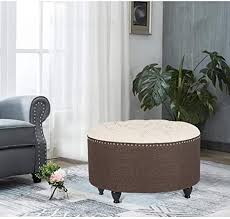 5 out of 5 stars with 1 ratings. Amazon Com Homebeez Tufted Round Ottoman 28 Linen Upholstered Coffee Table Footstool Beige Brown Kitchen Dining