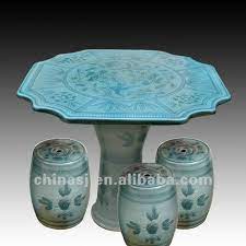 Blue Ceramic Garden Stool Table Set