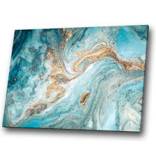 Blue Teal White Gold Marble Abstract