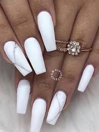 Acrylic nail paints are a mixture of liquid monomer and powder polymer. Amazing Matte White Coffin Nails With An Accent Marble Nail Mattenails Cute Acrylic Nails Coffin Nails Matte White Coffin Nails