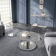 Round Glass Coffee Table Set