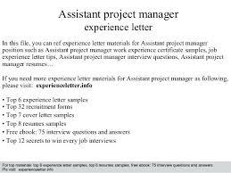 Cover Letter For Assistant Project Manager Resumes Assistant Project