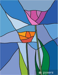 vector stained glass flowers sticker