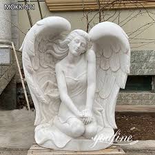 Hand Carved Marble Kneeling Angel