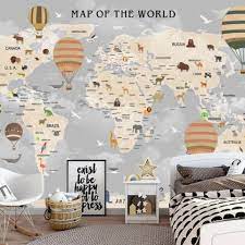 Kids World Map With Vintage Hot Air