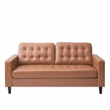 Brookside Brynn 76 In Wide Square Arm Faux Leather Rectangle Sofa In Brown Faux Camel