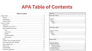 apa table of contents format and