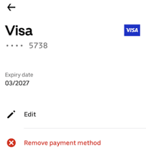 remove credit card from uber eats