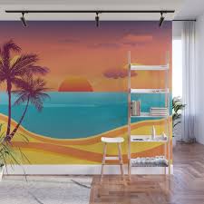 Tropical Beach Sunset Wall Mural By