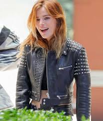 Cropped Style Bella Thorne Studded Leather Jacket Jackets