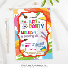Art Party Birthday Invitation Template Printable Birthday Invitation Editable Pdf Invitation Instant Download Bd86