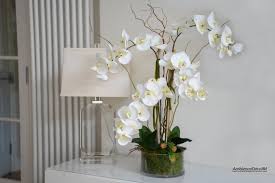 Glass Dish Faux Orchid Arrangement