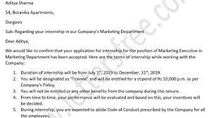 internship confirmation letter from