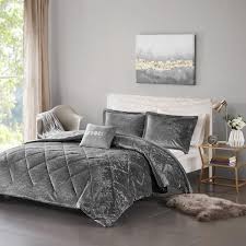 Grey Full Queen Velvet Comforter Set