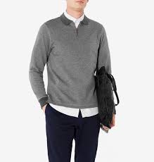 Mens Cotton Cellulock Zip Polo Shirt In Charcoal Melange