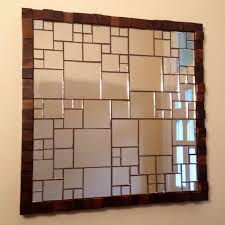 Square Mosaic Mirror Tile Walnut Wood