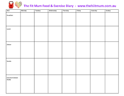 Free Printable Food Diary Template Health Fitness Weight Loss