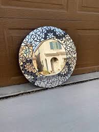 Circle Mosaic Mirror Black Round Mirror