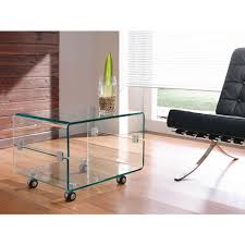 Clear Glass Side Table On Caster Wheels