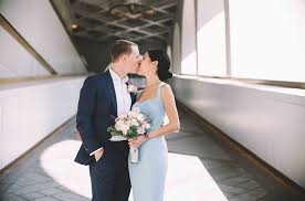 this bride wore a modern blue dress