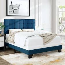 Allewie Queen Size Blue Panel Bed Frame