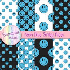 free neon blue smiley face digital