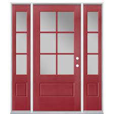Masonite 64 In X 80 In Vista Grande Painted Left Hand Inswing 3 4 Lite Clear Glass Fiberglass Prehung Front Door And Sidelites Ruby Red