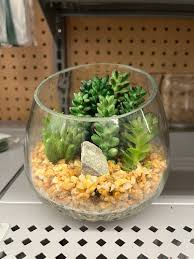 Glass Bowl With Plastic Succulents