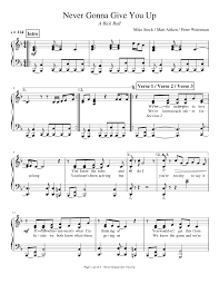 Rick astley whenever you need somebody never gonna give you up. Never Gonna Give You Up Sheet Music For Piano Solo Musescore Com
