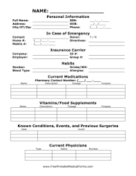 Printable Medical Information Sheet
