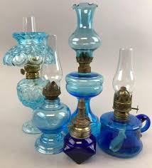 Antique Blue Glass Oil Lamps