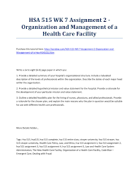 Hsa 515 Week 7 Assignment 2 Organization And Management Of A