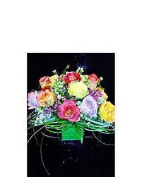 18 Mixed Color Rose In Glass Block In